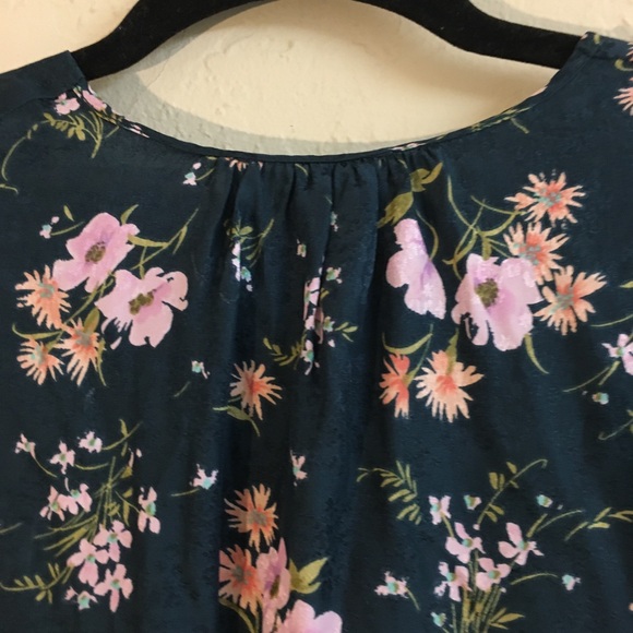 Rebecca Taylor 100% Silk Flutter Sleeve Blouse Size 12 Floral Green Pink V- neck - Picture 6 of 8